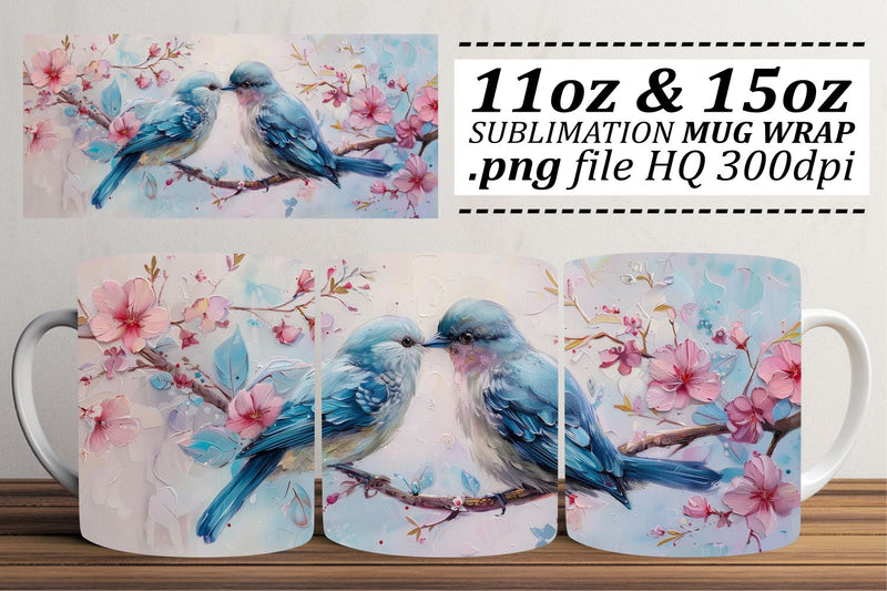 Elegant Birds Sublimation Wrap – 11oz & 15oz Mug Art Sublimation afrosvg 