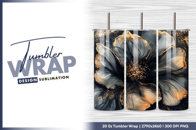 Elegant black and gold ink flower art Sublimation Regulrcrative 