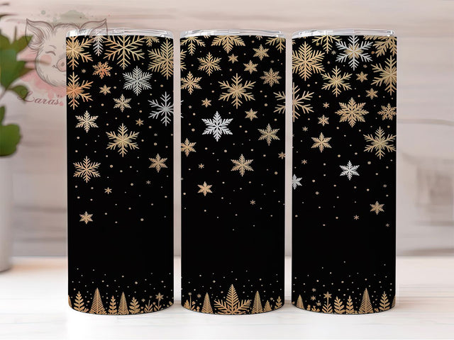 Elegant Black and Gold Snowflake Tumbler, Black and Gold Christmas Sublimation Design, Festive Holiday Cup Art, 20oz Xmas Tumbler, Stylish Winter Mug, Luxe Christmas Cup, Cozy Holiday Wrap Sublimation Lara' s Designs 