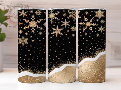 Elegant Black and Gold Snowflake Tumbler, Black and Gold Christmas Sublimation Design, Festive Holiday Cup Art, 20oz Xmas Tumbler, Stylish Winter Mug, Luxe Christmas Cup, Cozy Holiday Wrap Sublimation Lara' s Designs 
