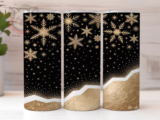 Elegant Black and Gold Snowflake Tumbler, Black and Gold Christmas Sublimation Design, Festive Holiday Cup Art, 20oz Xmas Tumbler, Stylish Winter Mug, Luxe Christmas Cup, Cozy Holiday Wrap Sublimation Lara' s Designs 
