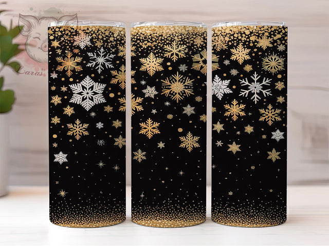 Elegant Black and Gold Snowflake Tumbler, Black and Gold Christmas Sublimation Design, Festive Holiday Cup Art, 20oz Xmas Tumbler, Stylish Winter Mug, Luxe Christmas Cup, Cozy Holiday Wrap Sublimation Lara' s Designs 