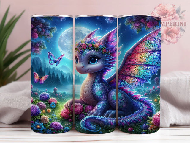 Elegant Black Dragon Wildflower Tumbler, Seamless Dragon Wrap, 20oz Tumbler Sublimation, Floral Dragon Design, Dark Fantasy Dragon Art, Mythical Wildflower Creature, Elegant Dragon With Flowers Sublimation Li Zamperini 