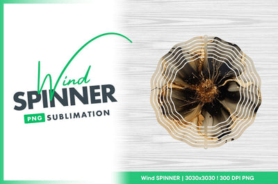 Elegant black gold flower wind spinner round Sublimation Regulrcrative 