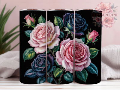 Elegant Black Pink Roses Tumbler, Pink Roses, Quilled Paper, Sublimation Art, 20oz Tumbler, Elegant Wrap, Floral Design Sublimation Li Zamperini 