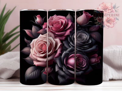 Elegant Black Pink Roses Tumbler, Pink Roses, Quilled Paper, Sublimation Art, 20oz Tumbler, Elegant Wrap, Floral Design Sublimation Li Zamperini 