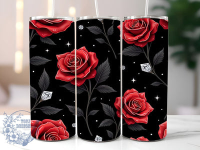 Elegant Black & Red Rose Tumbler, Black and Red Tumbler, Diamond Roses Wrap, 3D Tumbler Design, 20oz Tumbler, Rose Decor, Elegant Drinkware, Floral Sublimation Design Sublimation ToriDesigns 