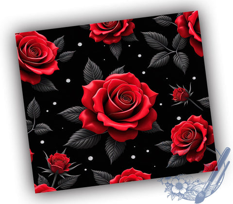 Elegant Black & Red Rose Tumbler, Black and Red Tumbler, Diamond Roses Wrap, 3D Tumbler Design, 20oz Tumbler, Rose Decor, Elegant Drinkware, Floral Sublimation Design Sublimation ToriDesigns 