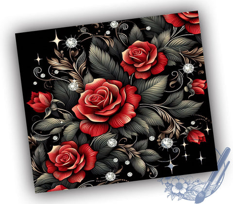Elegant Black & Red Rose Tumbler, Black and Red Tumbler, Diamond Roses Wrap, 3D Tumbler Design, 20oz Tumbler, Rose Decor, Elegant Drinkware, Floral Sublimation Design Sublimation ToriDesigns 