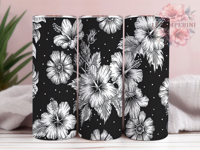 Elegant Black & White Floral Tumbler, Black And White Tumbler, Elegant Flower Tumbler, 20oz Sublimation Wrap, Monochrome Tumbler Design, Vintage Floral Cup, Aesthetic Tumbler Sublimation Li Zamperini 
