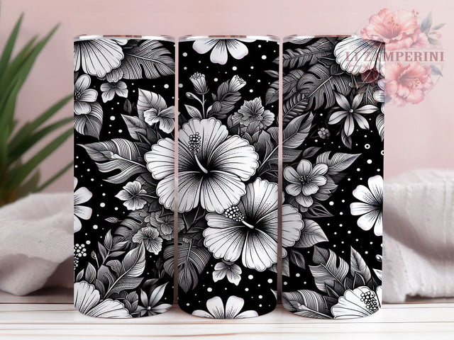 Elegant Black & White Floral Tumbler, Black And White Tumbler, Elegant Flower Tumbler, 20oz Sublimation Wrap, Monochrome Tumbler Design, Vintage Floral Cup, Aesthetic Tumbler Sublimation Li Zamperini 