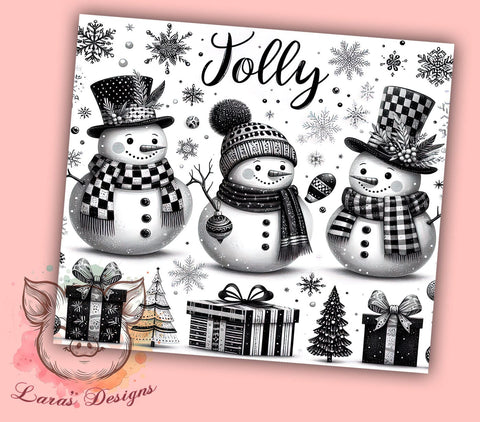 Elegant Black & White Snowman Tumbler, Black and White Design, 20oz Tumbler Wrap, Sublimation Snowman, Elegant Holiday Tumbler, Jolly Snowman Art, Winter Tumbler Design Sublimation Lara' s Designs 