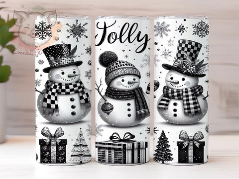 Elegant Black & White Snowman Tumbler, Black and White Design, 20oz Tumbler Wrap, Sublimation Snowman, Elegant Holiday Tumbler, Jolly Snowman Art, Winter Tumbler Design Sublimation Lara' s Designs 
