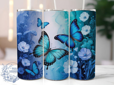 Elegant Blue Butterfly 20oz Tumbler, Elegant Cup Wrap, Artistic Butterfly Design, Sublimation Tumbler Wrap, 20Oz Tumbler Design, Stylish Butterfly Cup, Nature Inspired Wrap Sublimation ToriDesigns 