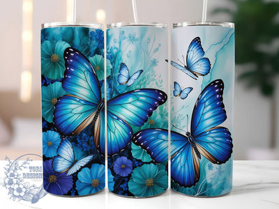 Elegant Blue Butterfly 20oz Tumbler, Elegant Cup Wrap, Artistic Butterfly Design, Sublimation Tumbler Wrap, 20Oz Tumbler Design, Stylish Butterfly Cup, Nature Inspired Wrap Sublimation ToriDesigns 