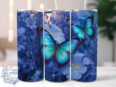 Elegant Blue Butterfly 20oz Tumbler, Elegant Cup Wrap, Artistic Butterfly Design, Sublimation Tumbler Wrap, 20Oz Tumbler Design, Stylish Butterfly Cup, Nature Inspired Wrap Sublimation ToriDesigns 