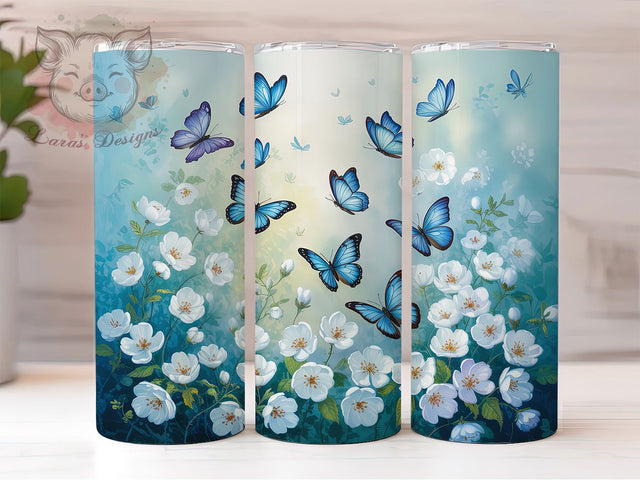 Elegant Blue Butterfly Tumbler, Seamless Butterfly Tumbler, Elegant Butterfly Wrap, Whimsical Blue Wrap, Artistic Butterfly Wrap, Sublimation Design, Trendy Gift Idea Sublimation Lara' s Designs 