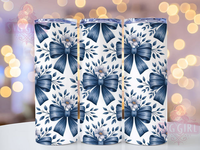 Elegant Blue Chinoiserie Bow Tumbler, Coquette Bow Pattern, Spring Floral Design, 20Oz Sublimation Wrap, Elegant Ribbon Art, Seamless Chinoiserie Texture, Tumbler Sublimation Sublimation SvggirlplusArt 