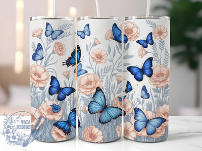 Elegant Blue Floral 20oz Tumbler, Floral Cup Wrap, Elegant Butterfly Design, Sublimation Tumbler Wrap, 20Oz Tumbler Design, Stylish Floral Cup, Nature Inspired Butterfly Wrap Sublimation ToriDesigns 