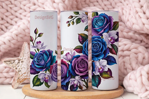 Elegant Blue Floral 20oz Tumbler Wrap Sublimation DesignSVG 