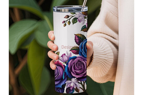 Elegant Blue Floral 20oz Tumbler Wrap Sublimation DesignSVG 