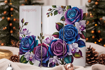 Elegant Blue Floral 20oz Tumbler Wrap Sublimation DesignSVG 