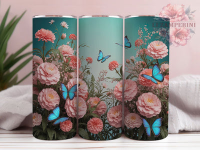 Elegant Blue Floral Butterfly Tumbler, Seamless Floral Tumbler, Elegant Butterfly Wrap, Whimsical Blue Wrap, Artistic Floral Wrap, Sublimation Design, Trendy Gift Idea Sublimation Li Zamperini 
