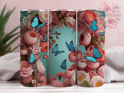 Elegant Blue Floral Butterfly Tumbler, Seamless Floral Tumbler, Elegant Butterfly Wrap, Whimsical Blue Wrap, Artistic Floral Wrap, Sublimation Design, Trendy Gift Idea Sublimation Li Zamperini 