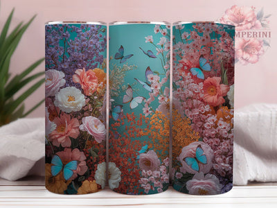 Elegant Blue Floral Butterfly Tumbler, Seamless Floral Tumbler, Elegant Butterfly Wrap, Whimsical Blue Wrap, Artistic Floral Wrap, Sublimation Design, Trendy Gift Idea Sublimation Li Zamperini 