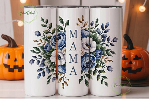 Elegant Blue Floral Mama 20oz Tumbler Sublimation PixelChick 