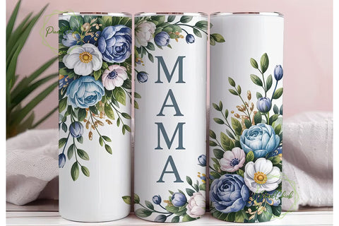 Elegant Blue Floral Mama 20oz Tumbler Sublimation PixelChick 