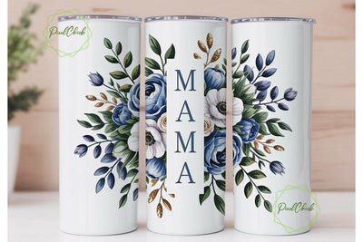 Elegant Blue Floral Mama 20oz Tumbler Sublimation PixelChick 