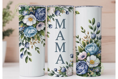 Elegant Blue Floral Mama 20oz Tumbler Sublimation PixelChick 