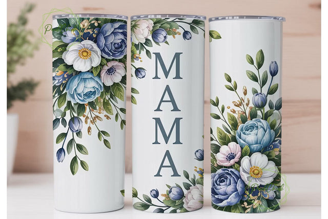 Elegant Blue Floral Mama 20oz Tumbler Sublimation PixelChick 