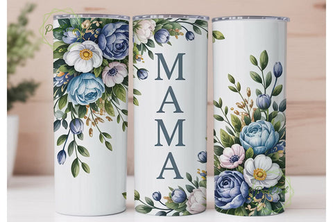 Elegant Blue Floral Mama 20oz Tumbler Sublimation PixelChick 