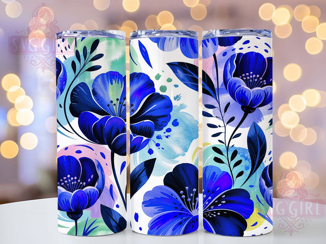 Elegant Blue Floral Tumbler, Flower Tumbler Design, 20Oz Sublimation, Elegant Floral Art, Blue Botanical Wrap, Pretty Flower Printable, Floral Pattern Tumbler Sublimation SvggirlplusArt 