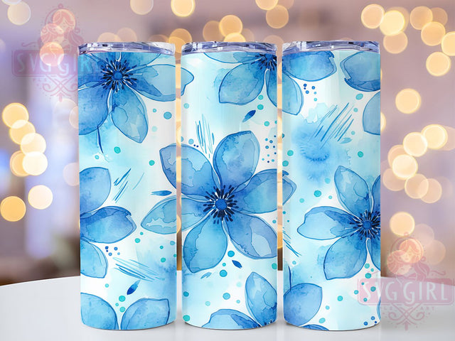 Elegant Blue Floral Tumbler, Flower Tumbler Design, 20Oz Sublimation, Elegant Floral Art, Blue Botanical Wrap, Pretty Flower Printable, Floral Pattern Tumbler Sublimation SvggirlplusArt 