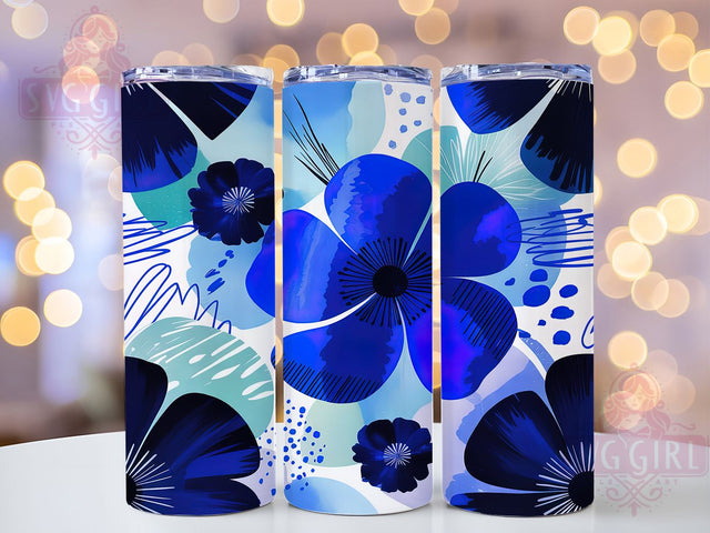 Elegant Blue Floral Tumbler, Flower Tumbler Design, 20Oz Sublimation, Elegant Floral Art, Blue Botanical Wrap, Pretty Flower Printable, Floral Pattern Tumbler Sublimation SvggirlplusArt 