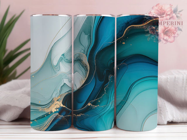 Elegant Blue Gold Alcohol Ink Tumbler, Alcohol Ink Wrap, 20oz Tumbler Sublimation, Gold Glitter Stone Design, Shimmer Ink Tumbler, Luxe Crystal Wrap, Elegant Blue Sublimation Sublimation Li Zamperini 