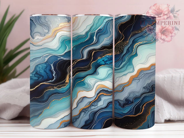 Elegant Blue Gold Alcohol Ink Tumbler, Alcohol Ink Wrap, 20oz Tumbler Sublimation, Gold Glitter Stone Design, Shimmer Ink Tumbler, Luxe Crystal Wrap, Elegant Blue Sublimation Sublimation Li Zamperini 