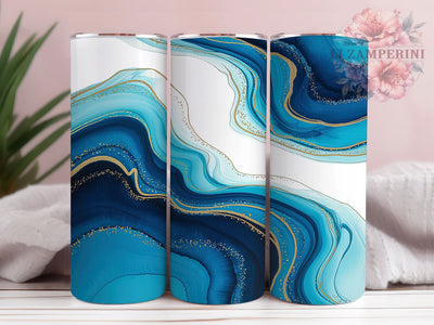 Elegant Blue Gold Alcohol Ink Tumbler, Alcohol Ink Wrap, 20oz Tumbler Sublimation, Gold Glitter Stone Design, Shimmer Ink Tumbler, Luxe Crystal Wrap, Elegant Blue Sublimation Sublimation Li Zamperini 