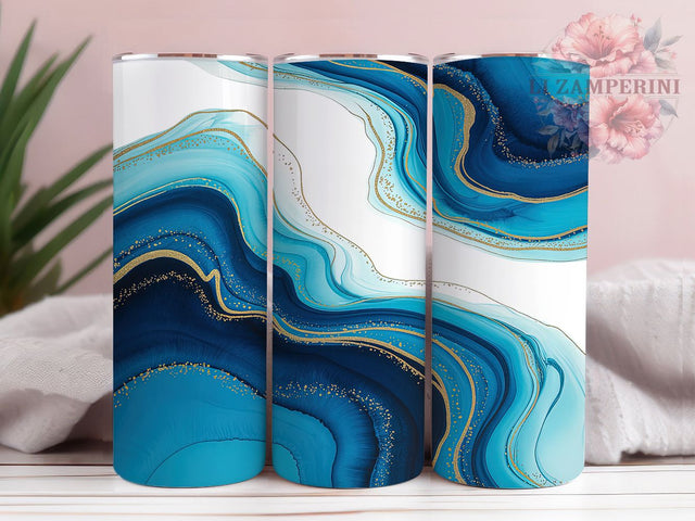Elegant Blue Gold Alcohol Ink Tumbler, Alcohol Ink Wrap, 20oz Tumbler Sublimation, Gold Glitter Stone Design, Shimmer Ink Tumbler, Luxe Crystal Wrap, Elegant Blue Sublimation Sublimation Li Zamperini 