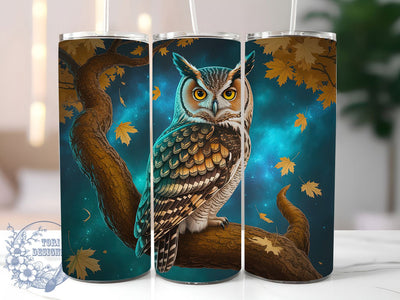 Elegant Blue Gold Owl Tumbler, Azure Owl Cup, 20Oz Tumbler Wrap, Elegant Owl Drinkware, Sublimation Tumbler Design, Blue And Gold Mug, Stylish Owl Coffee Cup Sublimation ToriDesigns 