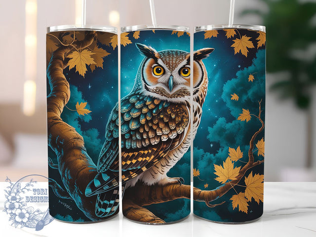 Elegant Blue Gold Owl Tumbler, Azure Owl Cup, 20Oz Tumbler Wrap, Elegant Owl Drinkware, Sublimation Tumbler Design, Blue And Gold Mug, Stylish Owl Coffee Cup Sublimation ToriDesigns 