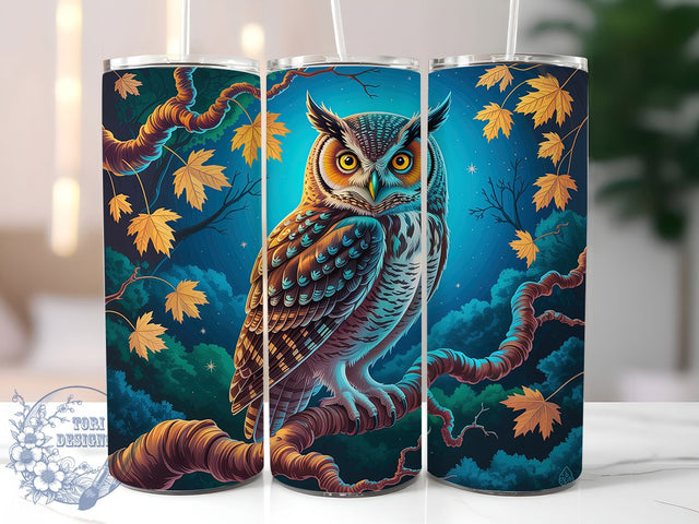 Elegant Blue Gold Owl Tumbler, Azure Owl Cup, 20Oz Tumbler Wrap, Elegant Owl Drinkware, Sublimation Tumbler Design, Blue And Gold Mug, Stylish Owl Coffee Cup Sublimation ToriDesigns 