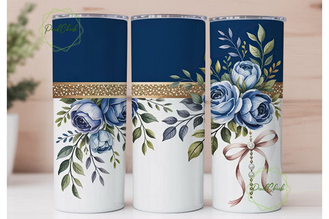 Elegant Blue Rose Gold Glitter Tumbler Sublimation PixelChick 