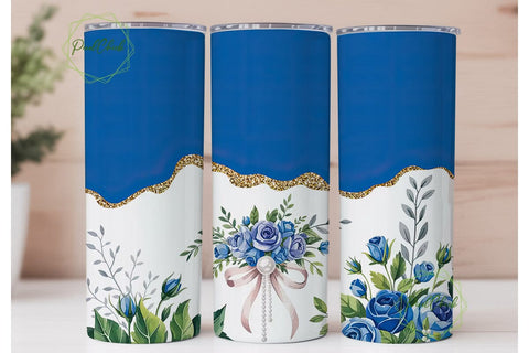 Elegant Blue Rose Gold Glitter Tumbler Sublimation PixelChick 