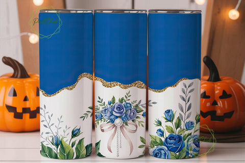 Elegant Blue Rose Gold Glitter Tumbler Sublimation PixelChick 