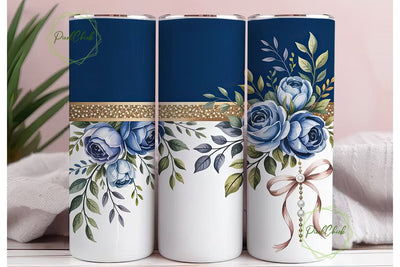 Elegant Blue Rose Gold Glitter Tumbler Sublimation PixelChick 