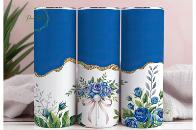 Elegant Blue Rose Gold Glitter Tumbler Sublimation PixelChick 